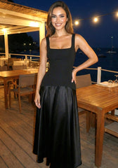 Asymmetric Cut A Line Maxi Dress Black