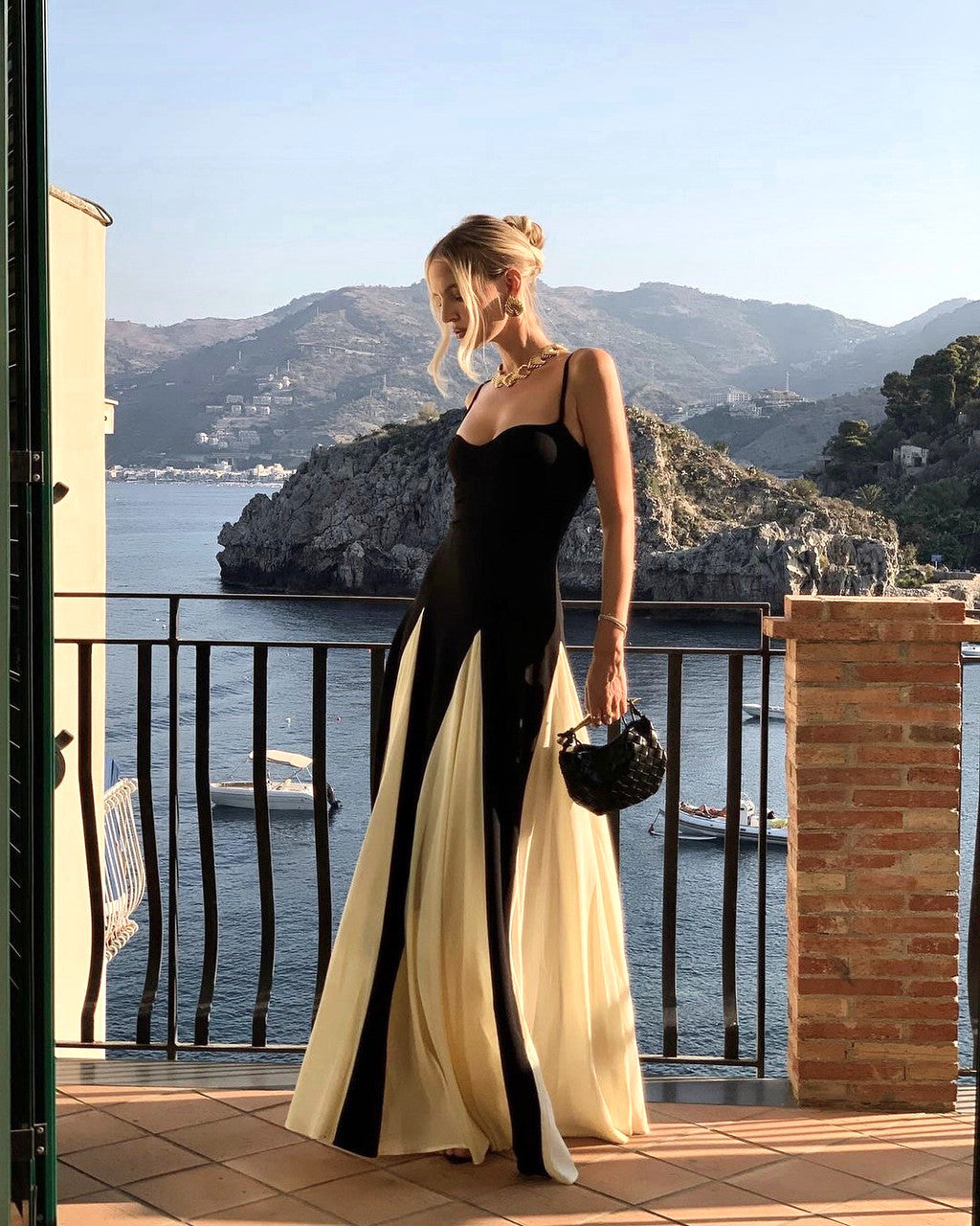 Skater Maxi Dress Black White