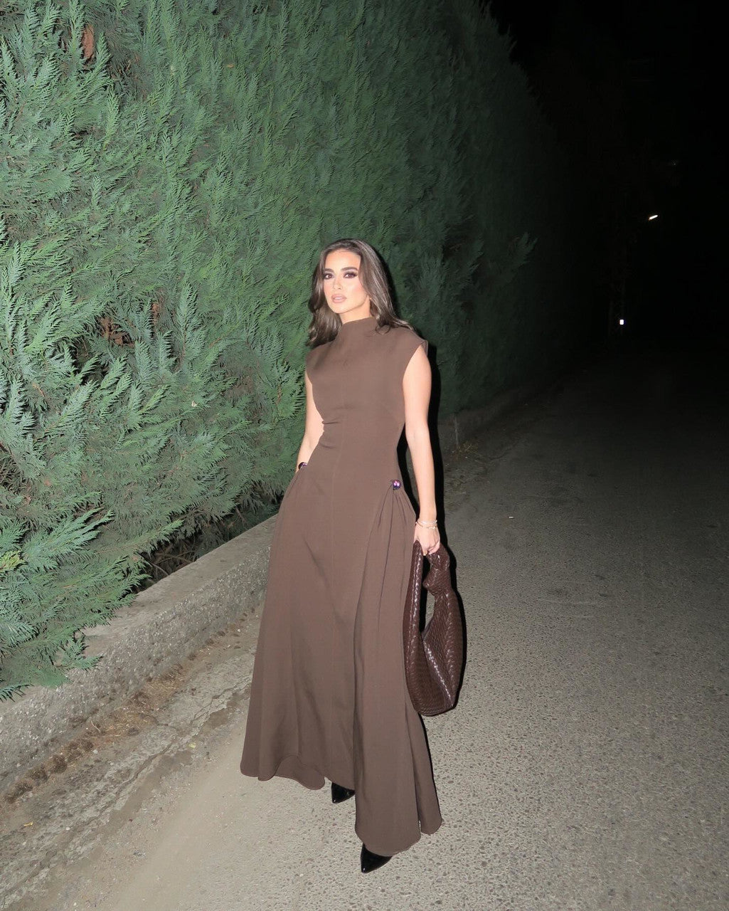 A Line Maxi Dress Brown