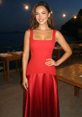 Asymmetric Cut A Line Maxi Dress Red