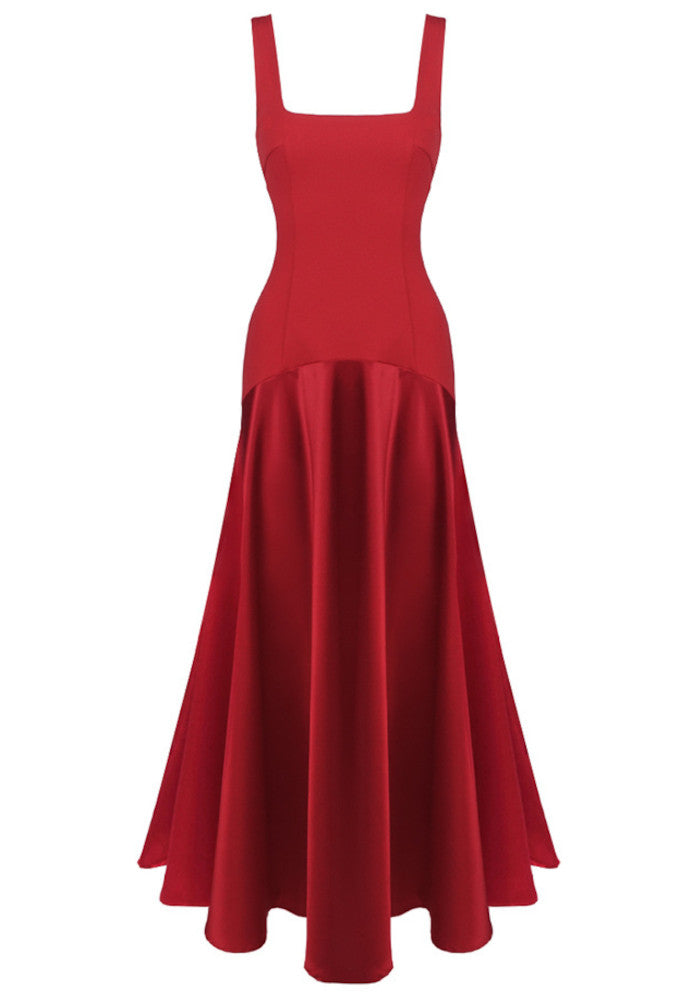 Asymmetric Cut A Line Maxi Dress Red