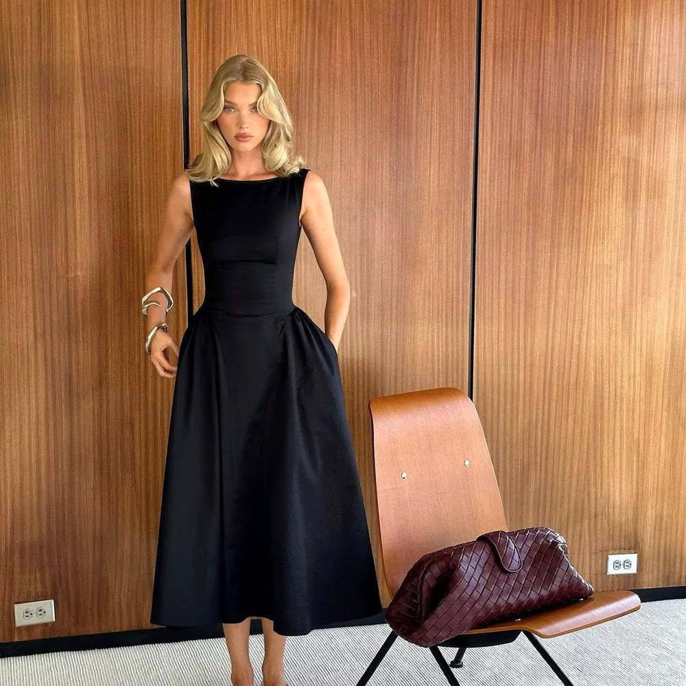 A Line Midi Dress Black – LoSaTa