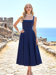 Midi A Line Dress Blue