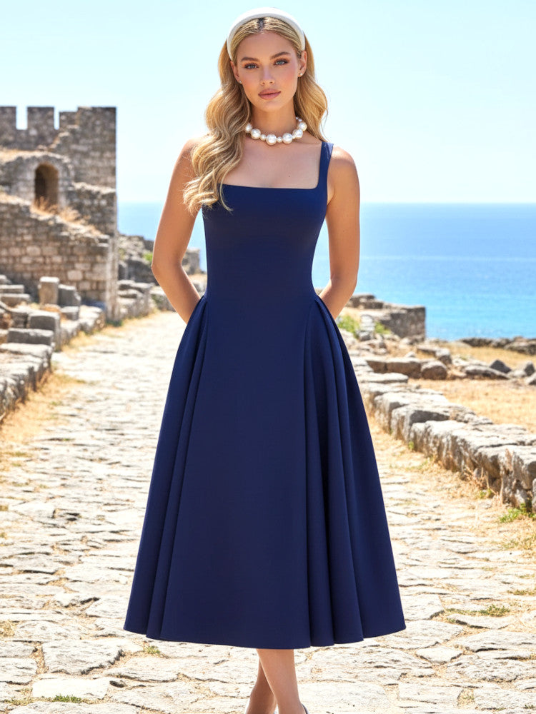 Midi A Line Dress Blue