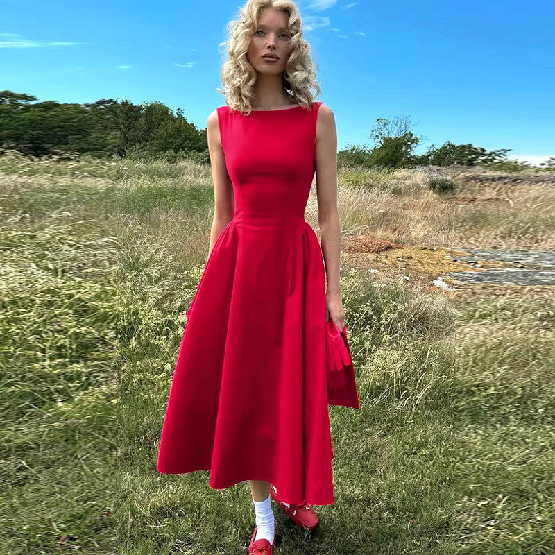 A Line Midi Dress Red