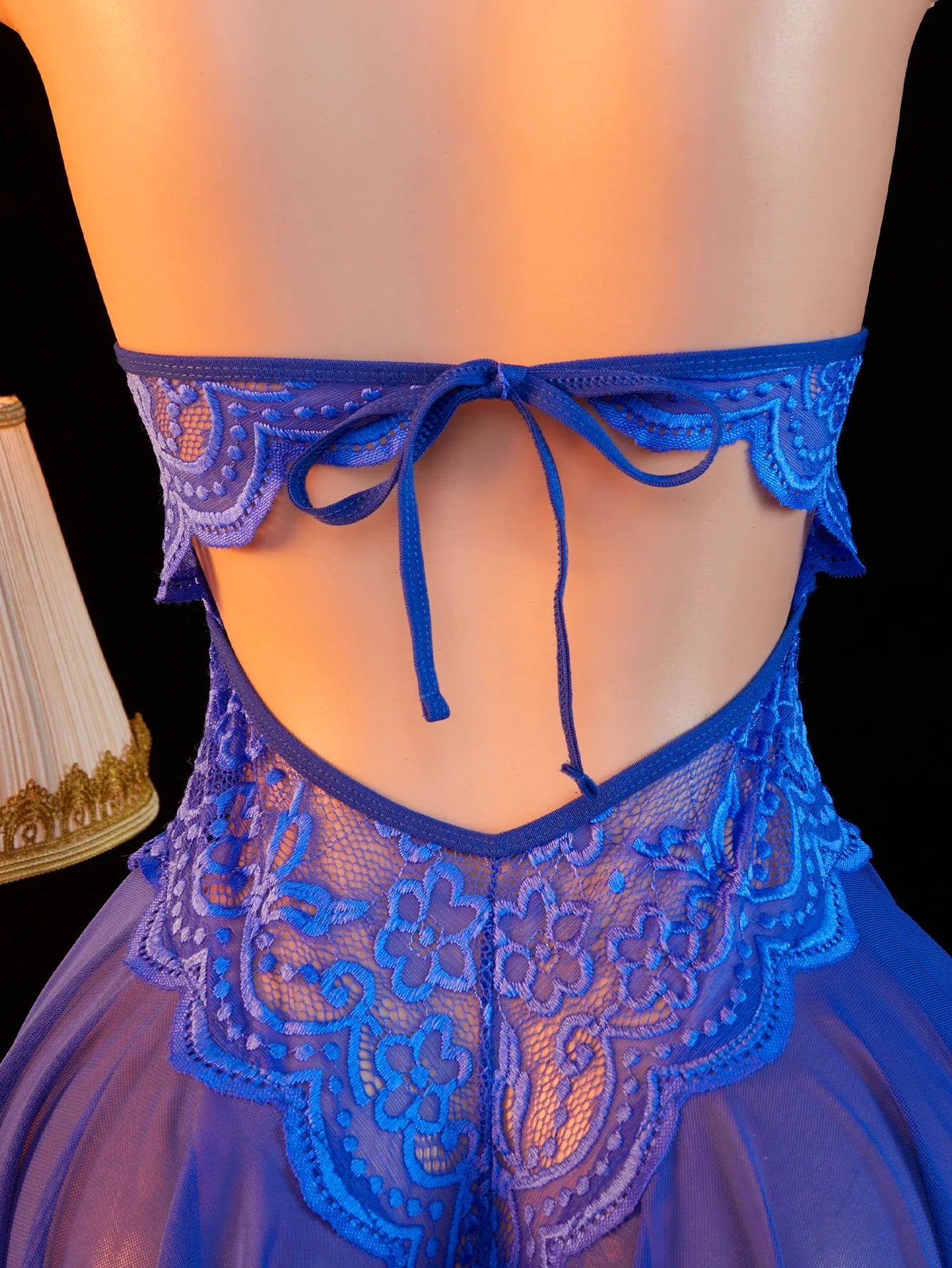 Adult Erotic Bodysuit Lace Hanging Collar Deep V-neck Semi Transparent Lingerie Crotchless Underwear