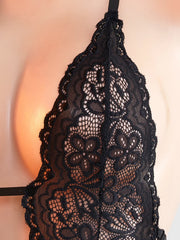 Alluring Leopard Print Lace Halter Neck Bodysuit See Through Open Crotch Deep V Neck Lace Up Teddy Backless Lingerie