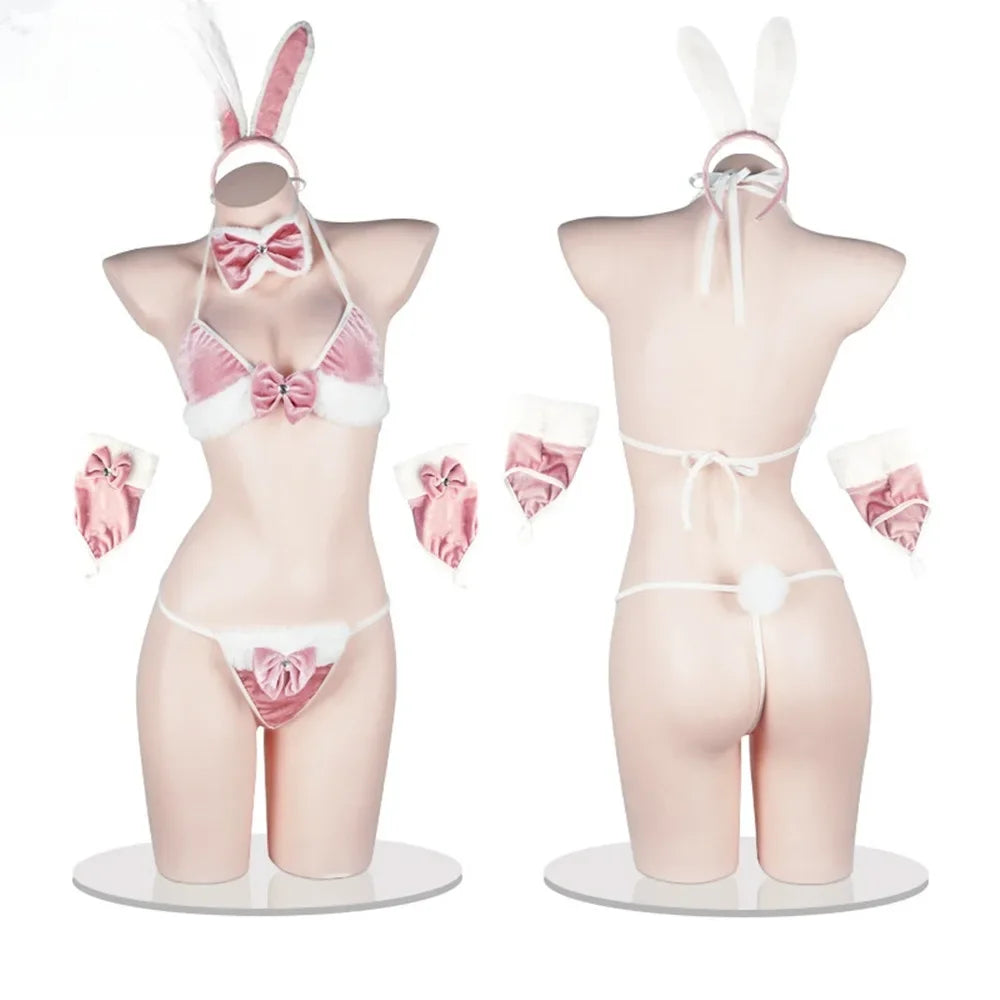 Amine Kawaii Bunny Girl Cosplay Lingerie Costume Rabbit Suit Adult Roleplay Erotic Bra and Panties Set