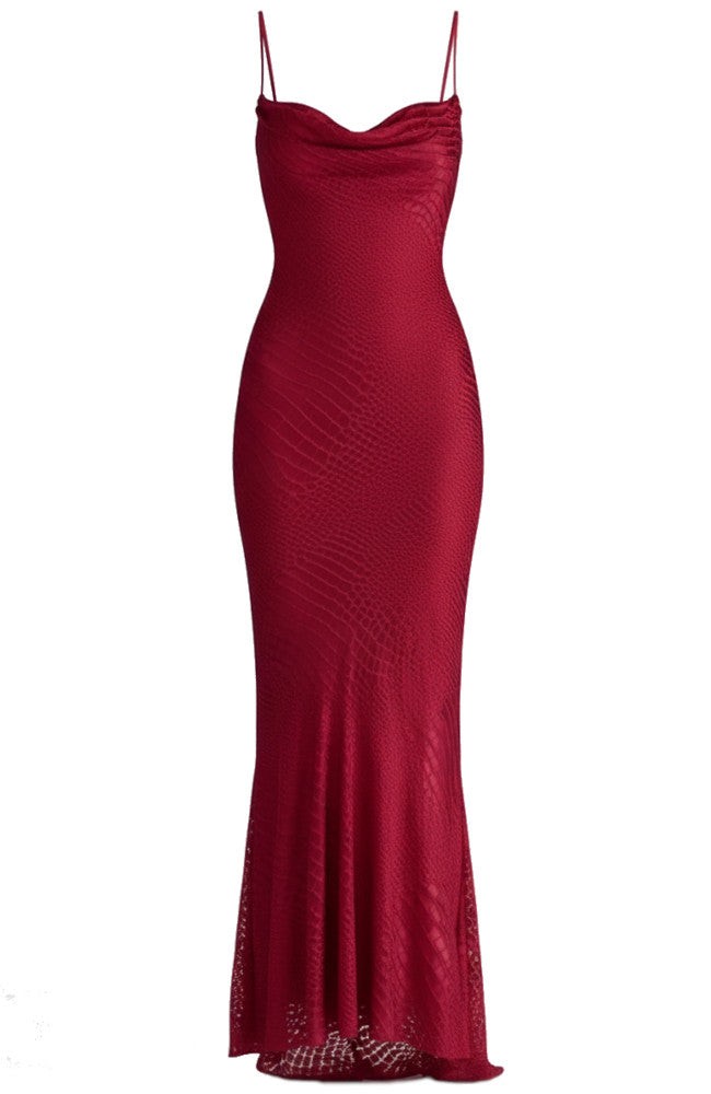 Snake Print Draped Maxi Dress Red