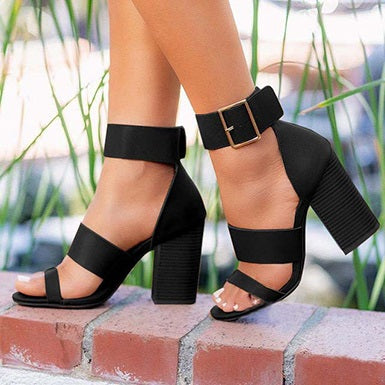 Anklet Style Double Strap High Chunky Heels Open Design