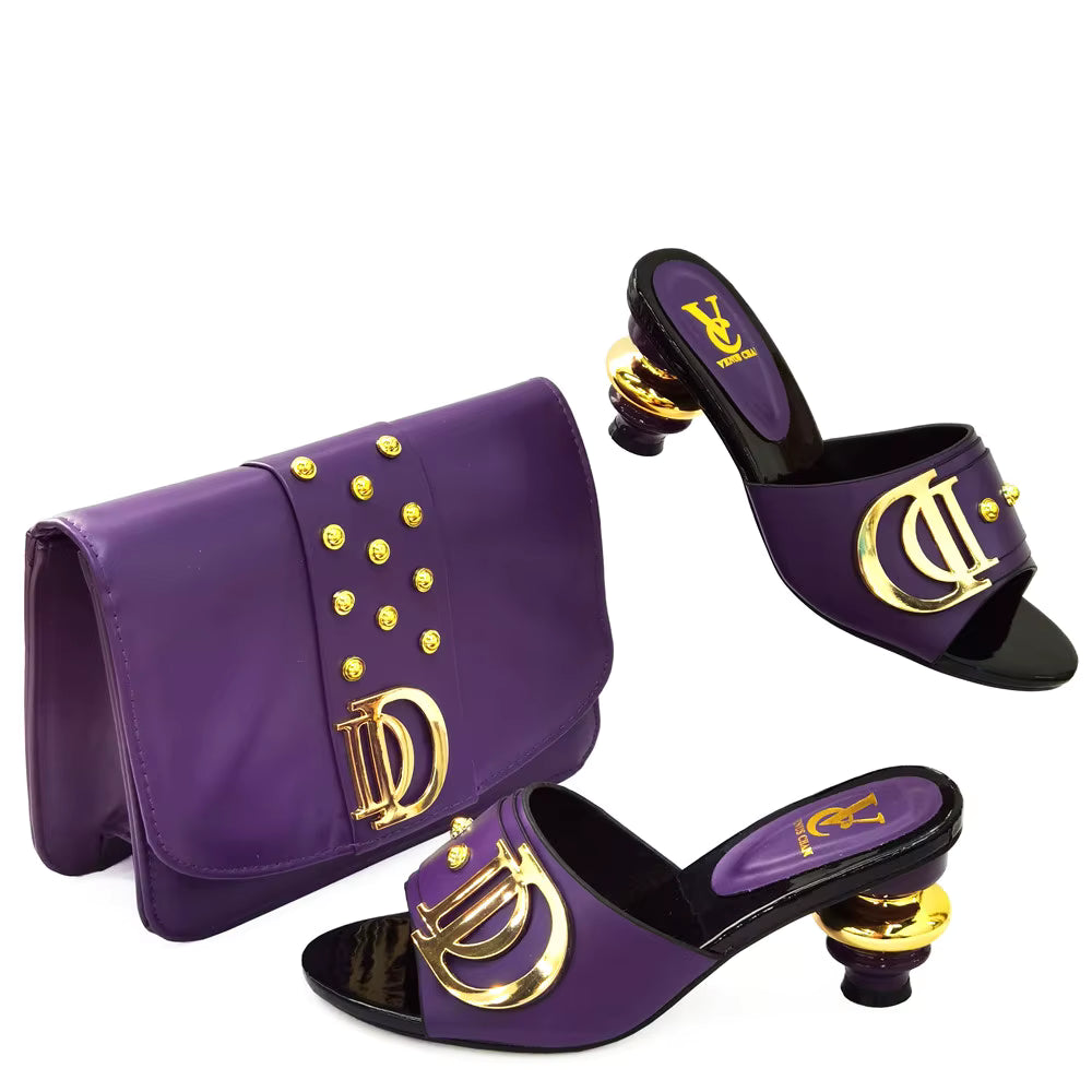 Artificial Leather Round Toe Matching Bags Wedding Shoes