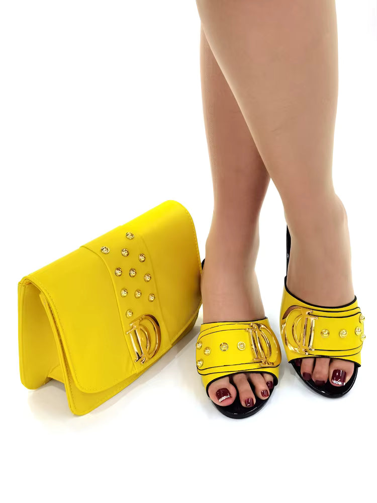 Artificial Leather Round Toe Matching Bags Wedding Shoes