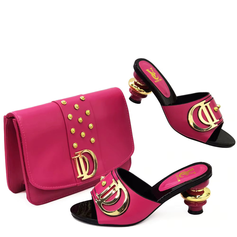 Artificial Leather Round Toe Matching Bags Wedding Shoes