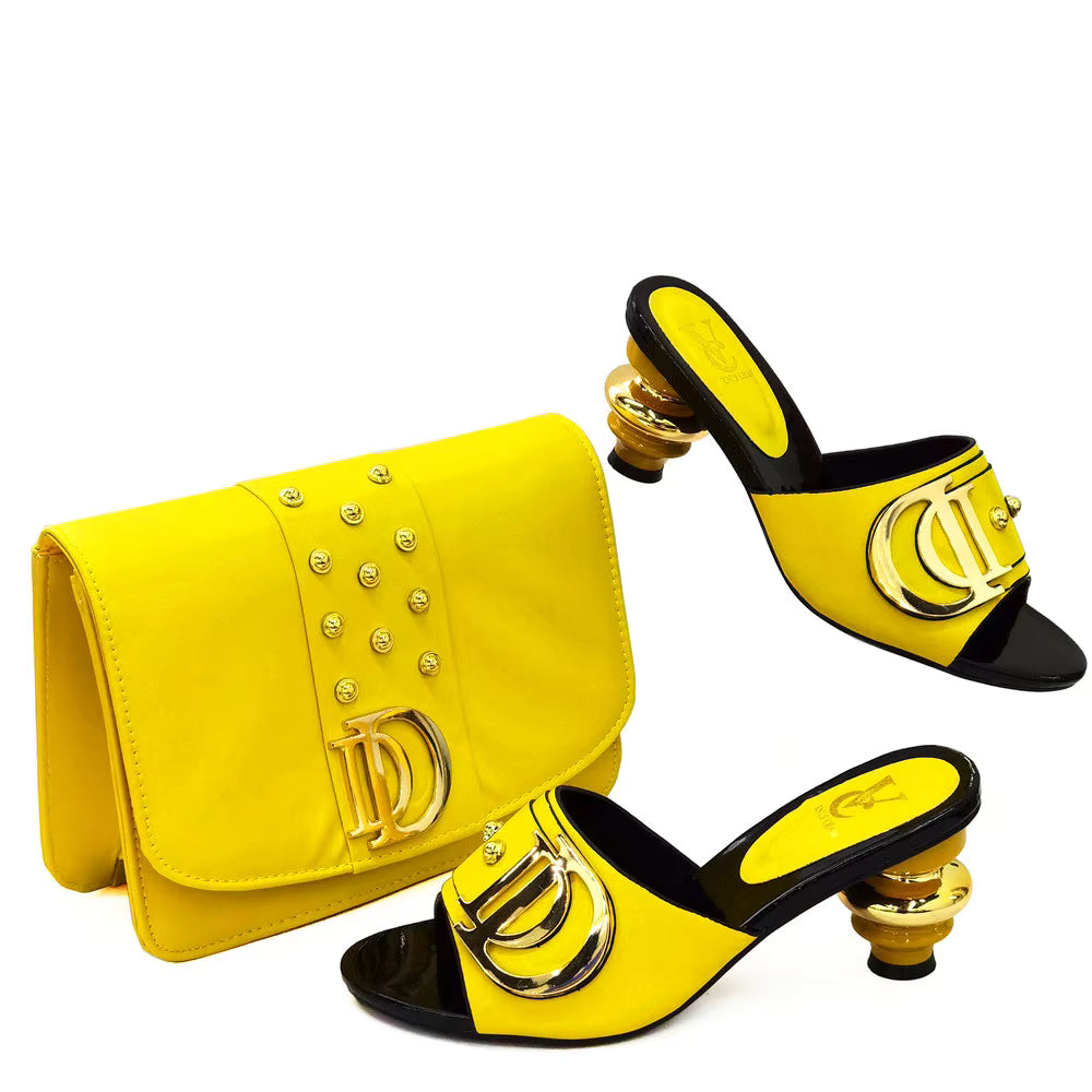 Artificial Leather Round Toe Matching Bags Wedding Shoes
