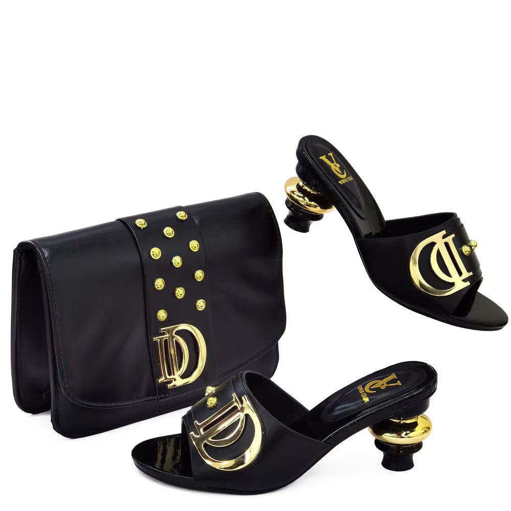 Artificial Leather Round Toe Matching Bags Wedding Shoes