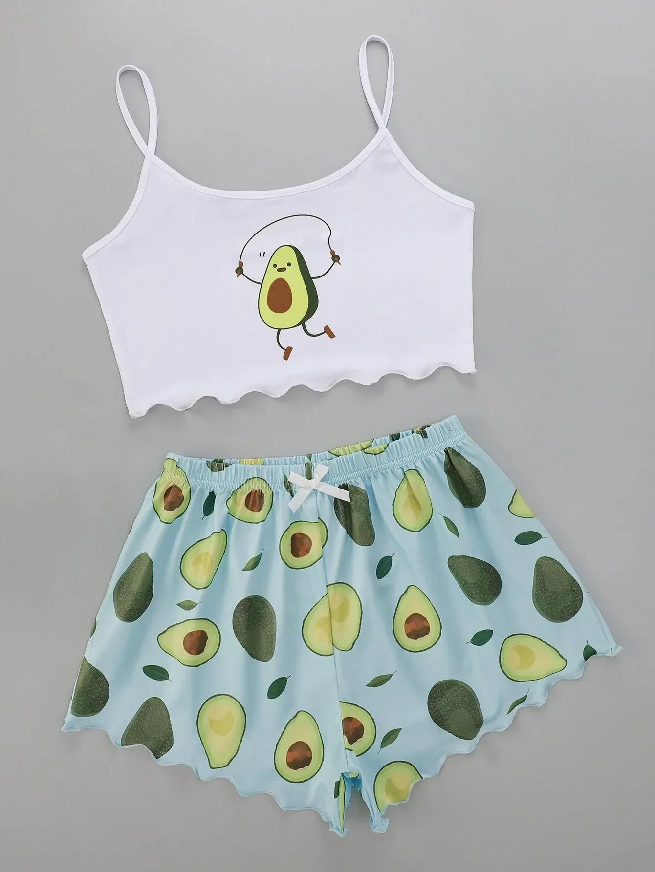 Avocado Print Camisole with Shorts Set Sleepwear Summer Pajamas Casual Lingerie Nightie Homewear Underwear