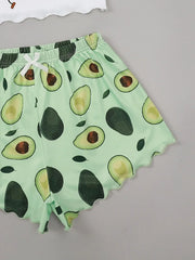 Avocado Print Camisole with Shorts Set Sleepwear Summer Pajamas Casual Lingerie Nightie Homewear Underwear