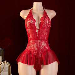 Backless Crotchless Teddy Bodysuits Lace Transparent Babydolls Nightwear Erotic Costume One-piece Deep V Lingerie