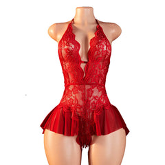 Backless Crotchless Teddy Bodysuits Lace Transparent Babydolls Nightwear Erotic Costume One-piece Deep V Lingerie