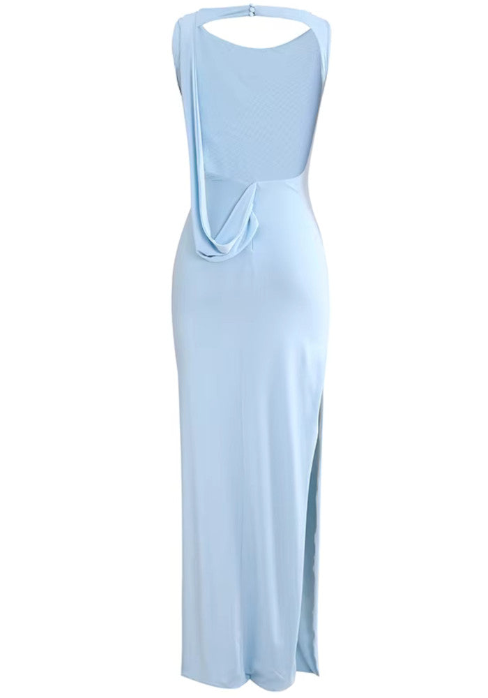 Draped Backless Maxi Dress Blue