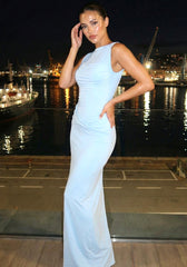 Draped Backless Maxi Dress Blue