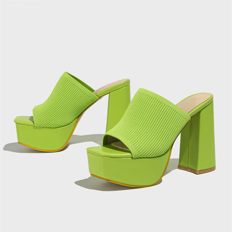Banquet Nightclub Platform Chunky High Heels Slide Mule Shoes Sandal