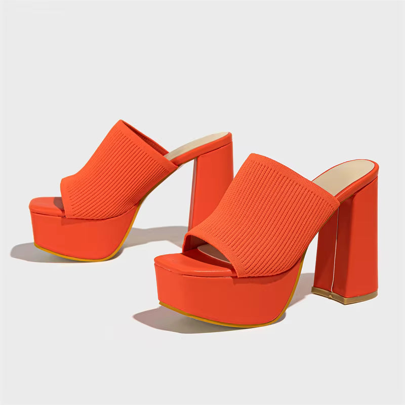 Banquet Nightclub Platform Chunky High Heels Slide Mule Shoes Sandal