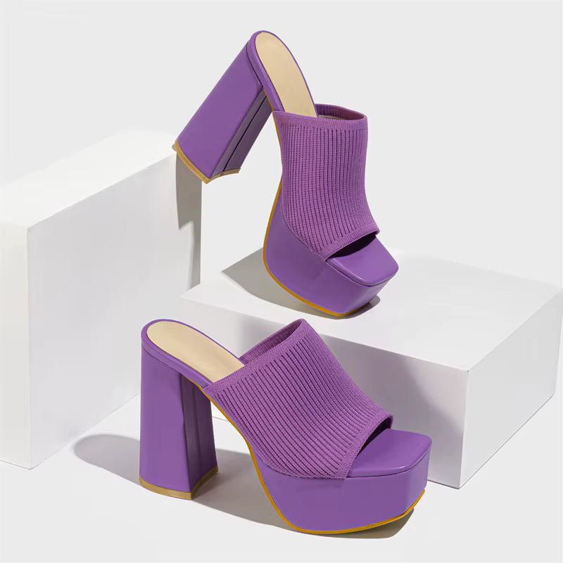 Banquet Nightclub Platform Chunky High Heels Slide Mule Shoes Sandal