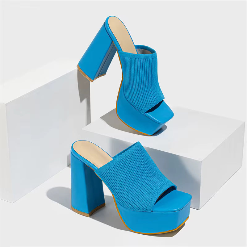 Banquet Nightclub Platform Chunky High Heels Slide Mule Shoes Sandal