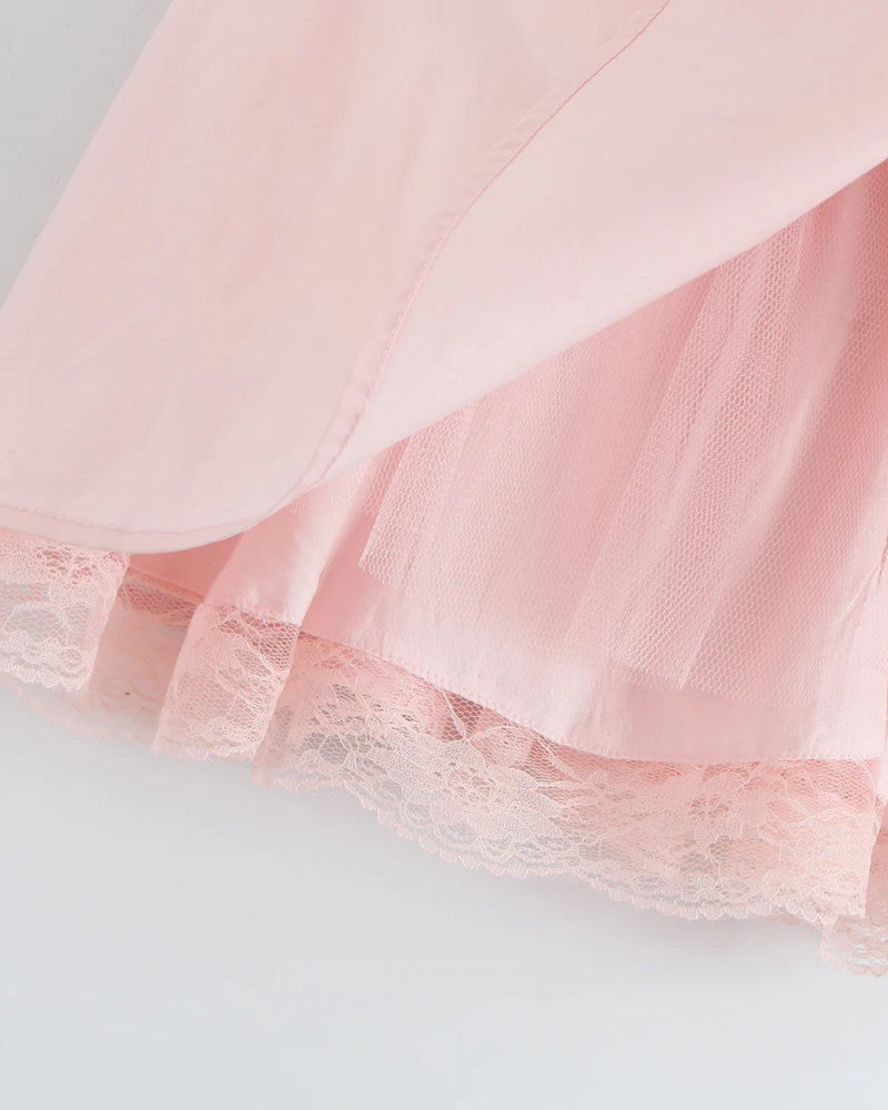 Bardot Bow Lace A Line Dress Pink