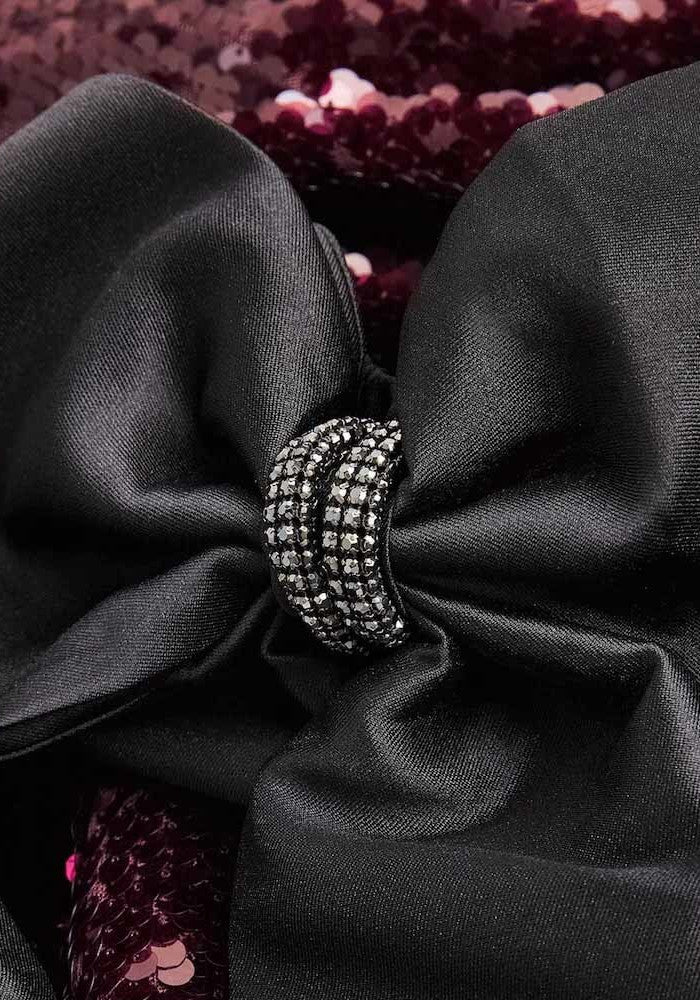 Bow Detail Bardot Sequin Maxi Dress Burgundy