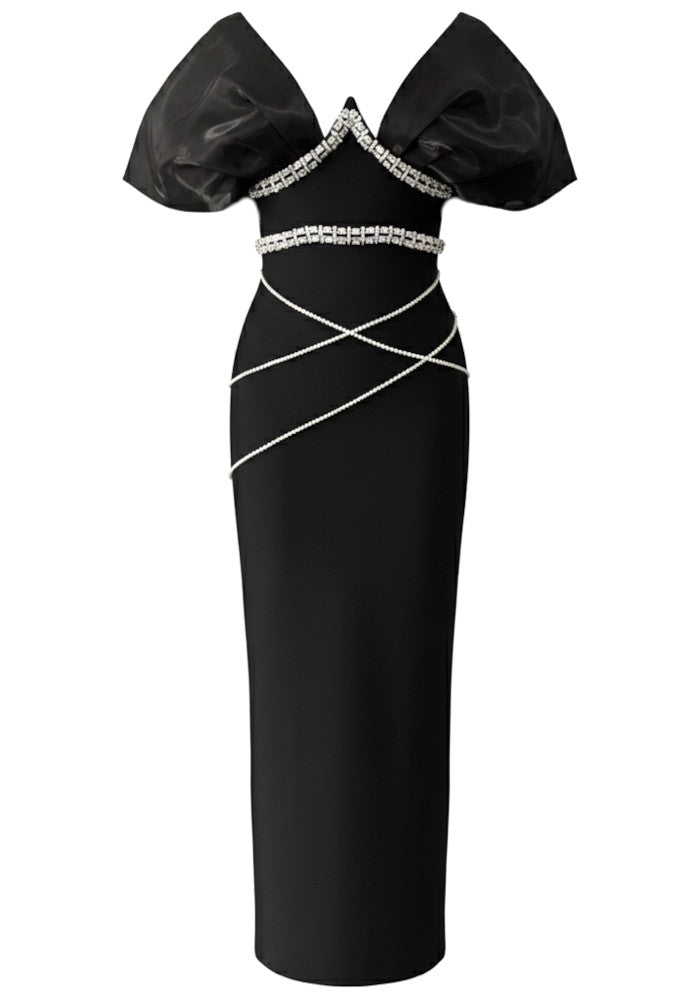 Bardot Crystal Trims Maxi Dress Black