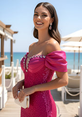 Bardot Crystal Bustier Sequin Maxi Dress Hot Pink