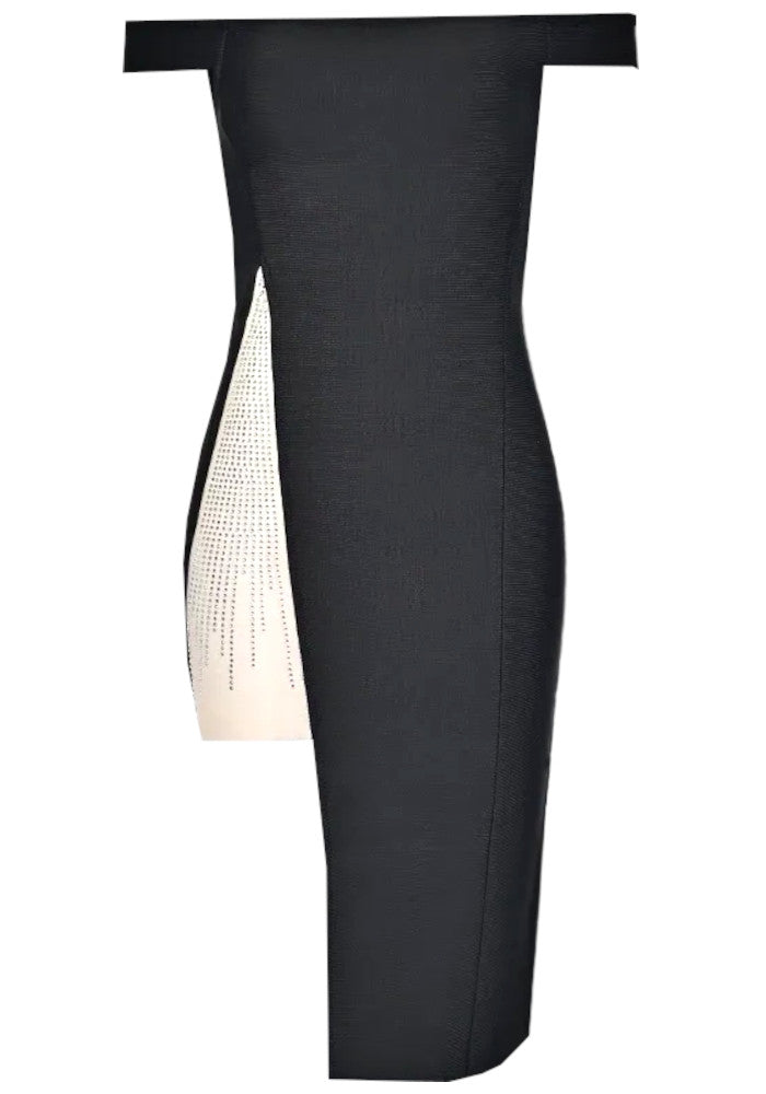 Bardot Crystal Mesh Midi Dress Black