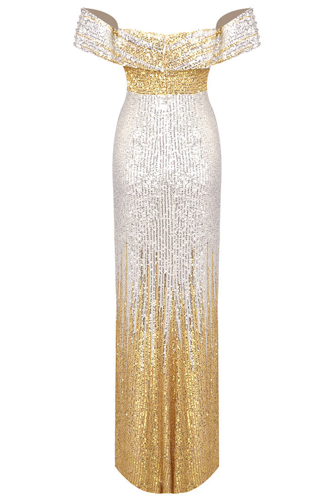 Bardot Crystal Sequin Maxi Dress Gold Silver