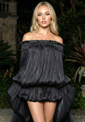 Long Sleeve Bardot Bubble Dress Black