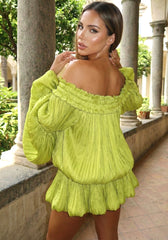 Long Sleeve Bardot Bubble Dress Green