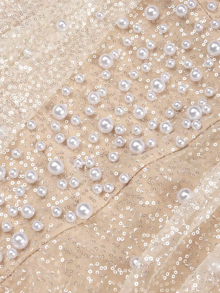Bardot Pearl Sequin Maxi Dress Gold