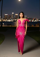 Bardot Pearl Ruffle Maxi Dress Hot Pink