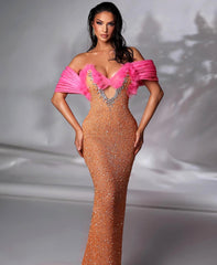 Bardot Sequin Maxi Dress Orange Hot Pink