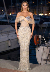 Bardot Sequin Bustier Maxi Dress Peach