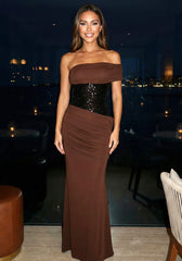 Bardot Sequin Corset Maxi Dress Brown
