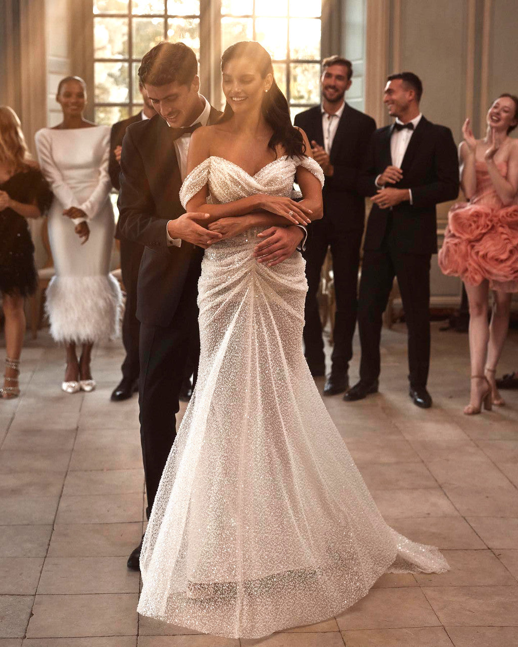 Bardot Sequin Draped Maxi Dress White