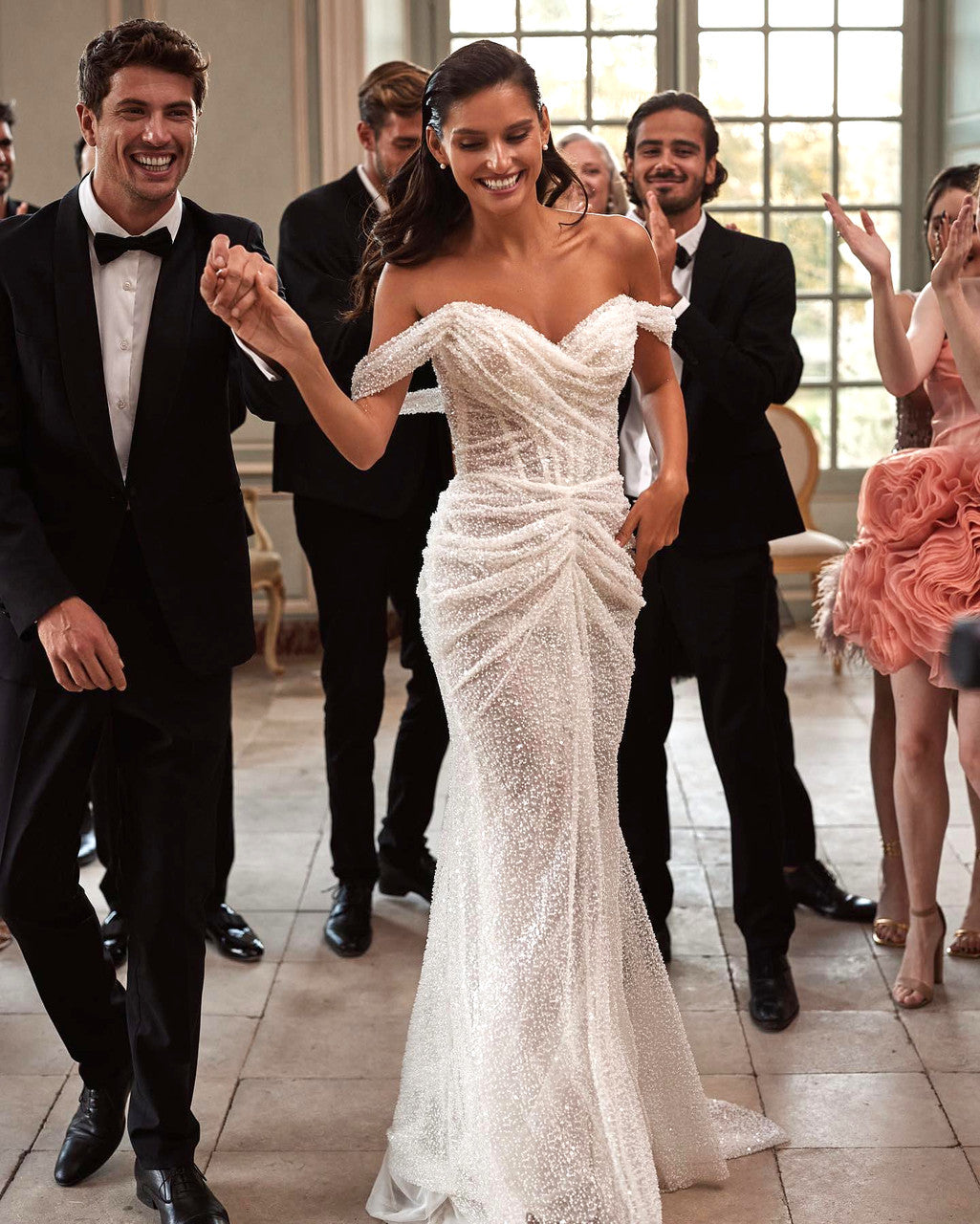 Bardot Sequin Draped Maxi Dress White