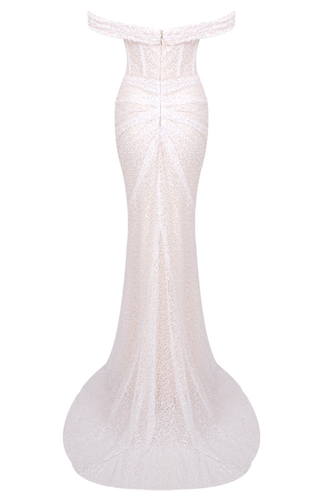 Bardot Sequin Draped Maxi Dress White