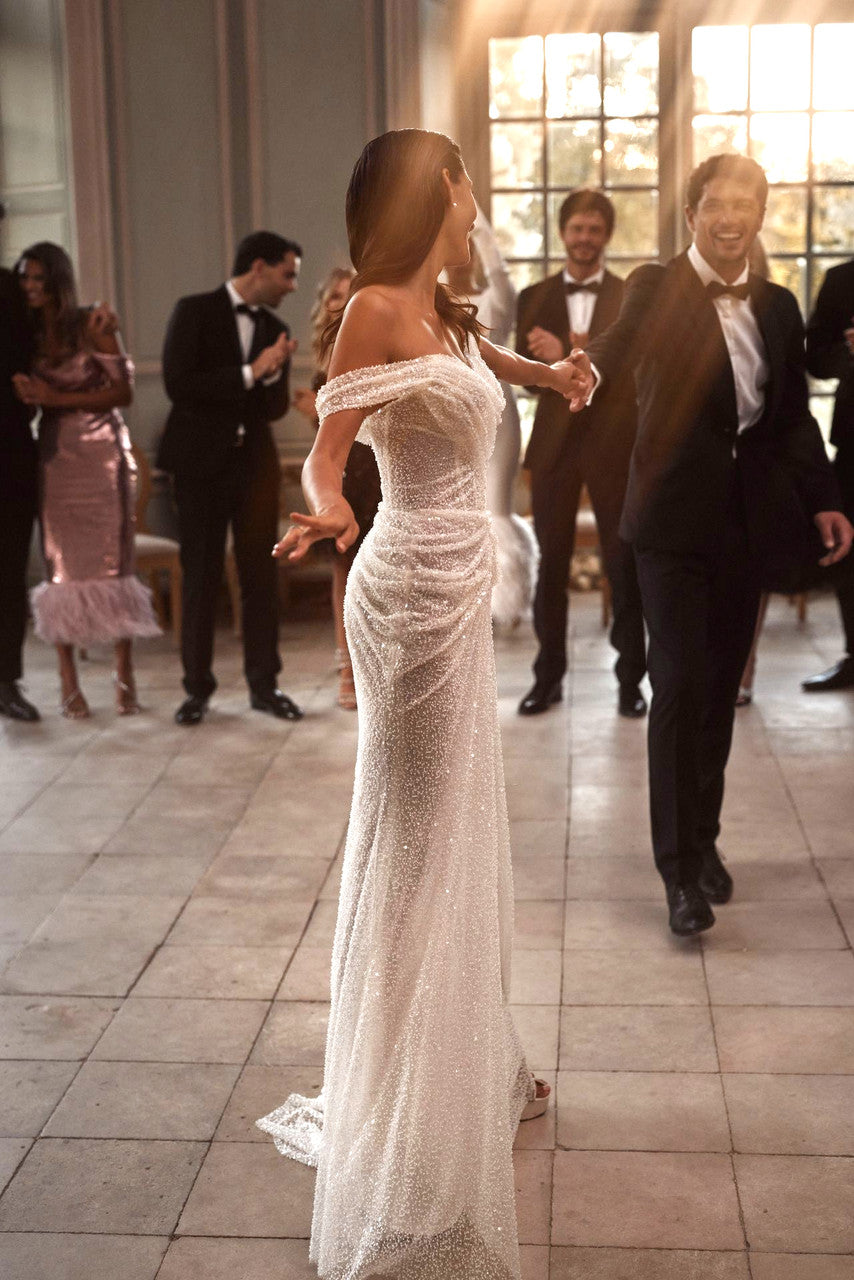 Bardot Sequin Draped Maxi Dress White
