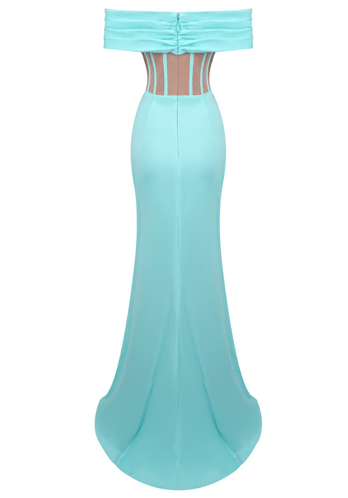 Floral Bardot Crystal Starfish Maxi Dress Turquoise
