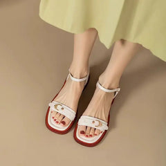 Basic Genuine Leather Concise Office Style Outdoor Low Heels Sandals