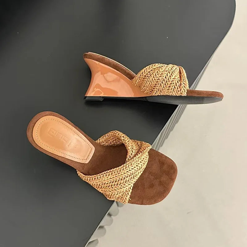 Beach Style Slides Shallow PU Wedges High Heeled Slippers