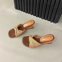 Beach Style Slides Shallow PU Wedges High Heeled Slippers